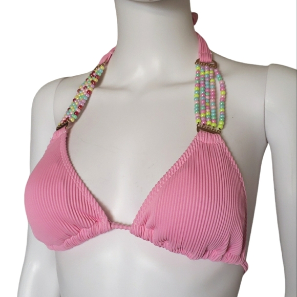 Romantic Casual Holiday Solid Color Textured Fabric Decorated Bikini Top Only S - Picture 1 of 10